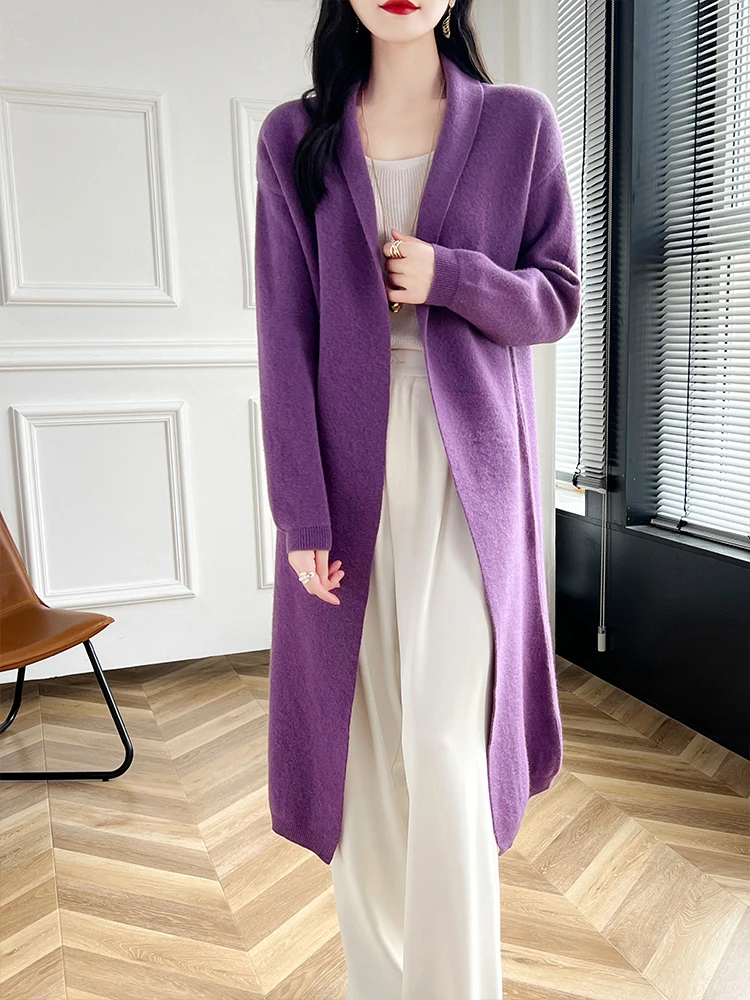

Women Long Cardigan Cashmere Sweater Spring Autumn Winter Office Lady Loose Coat 100% Merino Wool Knitwear Fashion JJ482