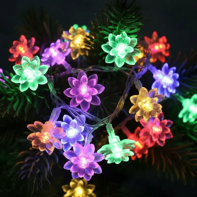 Cherry Blossom Flower Garland Fairy Lights 20Leds Battery Fairy Lamps Hanging Ornaments Christmas Tree Decorations
