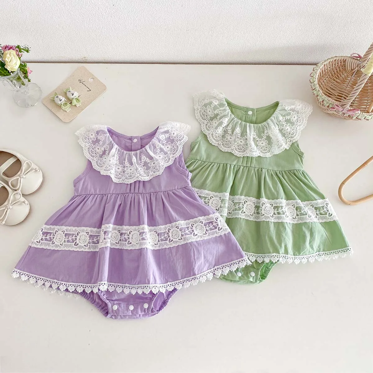 

Летний комбинезон для девочек 0-2 лет с кружевным воротником и многослойными кружевными оборками, коллекция 2026 года