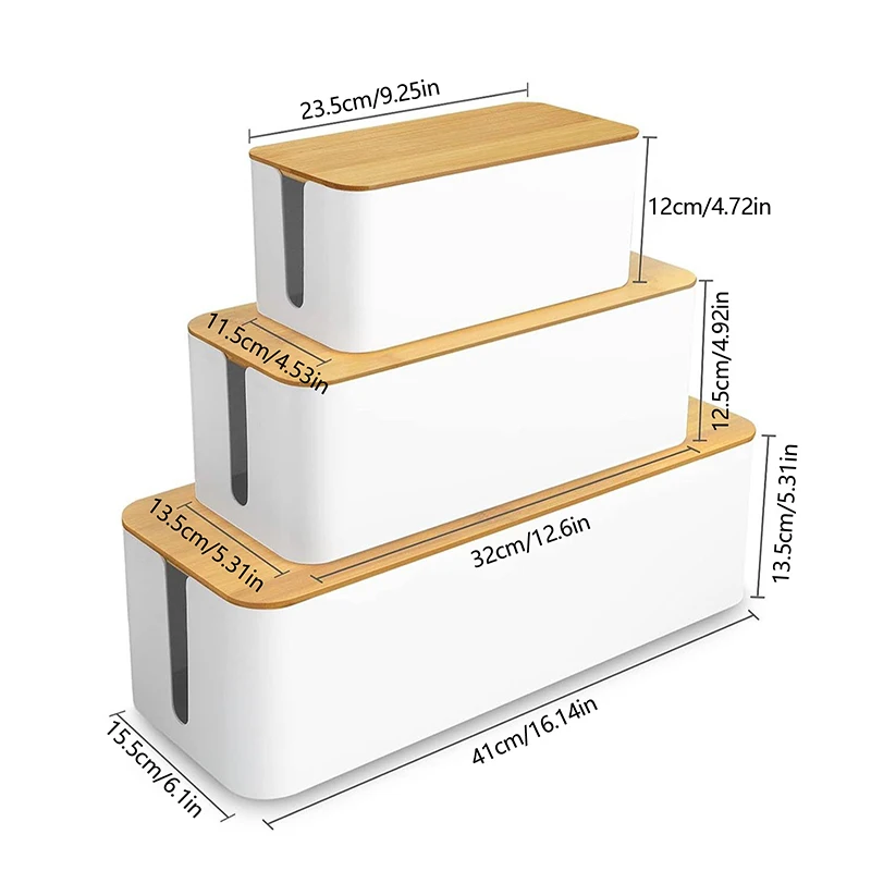 Cable Storage Box Power Strip Case Wooden Power Line Wire Management Organizer Anti-Dust Charger Socket Network Line Storage Bin