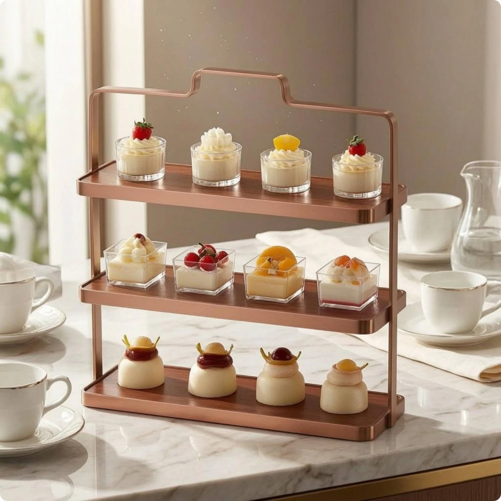 Three-Tier Dessert Stand Stable-Looking Wood-Tone Dessert Tray Stand Tiered Serving Tray Modern Design Tableware - view 6