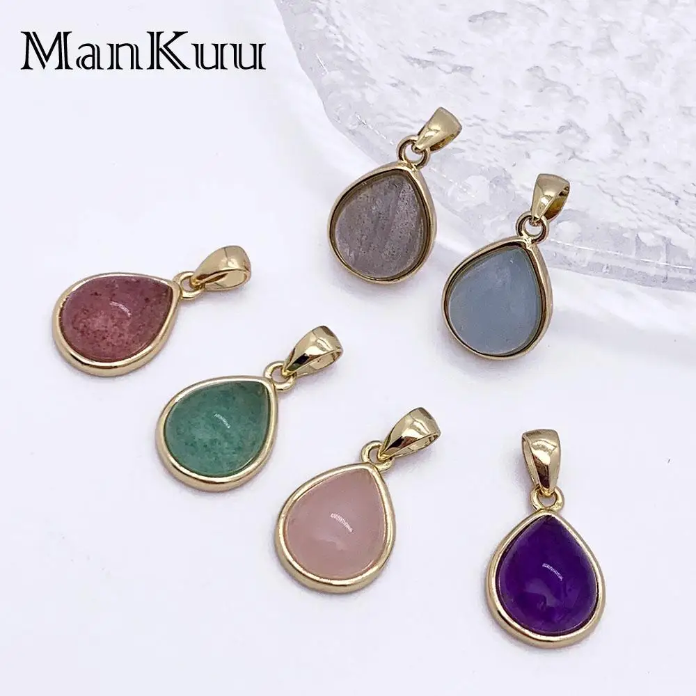 mankuu elegant simple jewelry natural crystal stone amethyst aquamarine water drop pendants diy making necklace for women