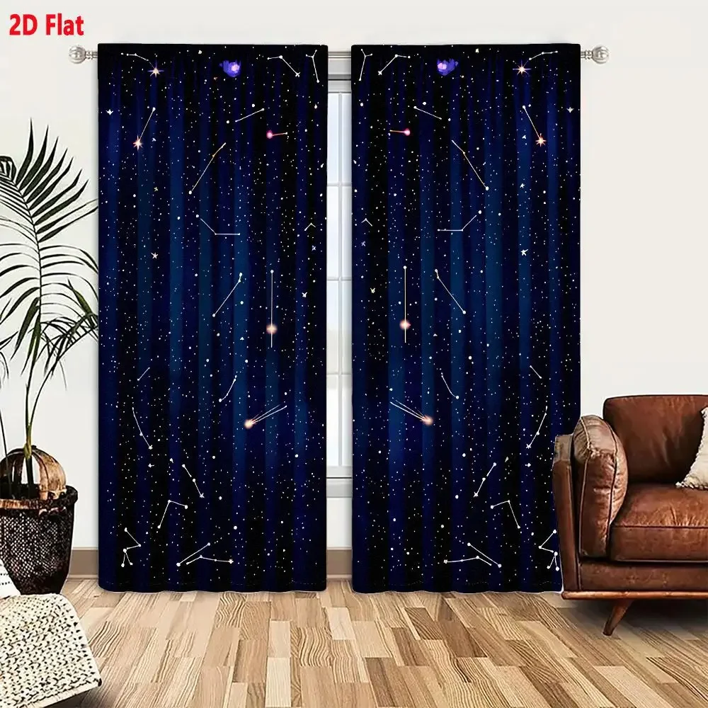 Galaxy Starry Night Curtain Panels for Bedroom Living Room Home Decor Blue Space Aesthetic Window Treatment