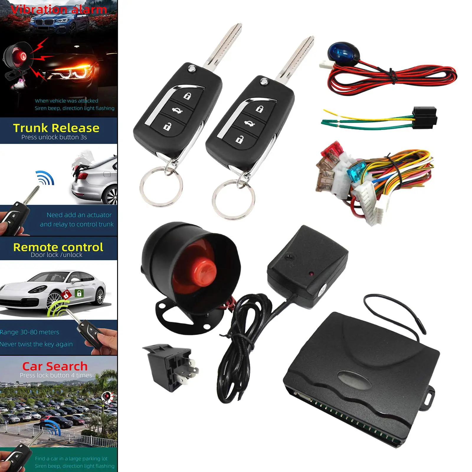 Remote Start, Auto Remote Central Kit Contorl Box with Fob Remote Controls with Shock Sensor