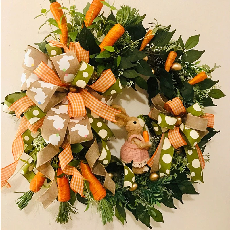 

40cm Easter Wreath Reusable Flower Garland Attractive Decorative Easter Bunny Artificial Flower Wreath Home Front Door Decor