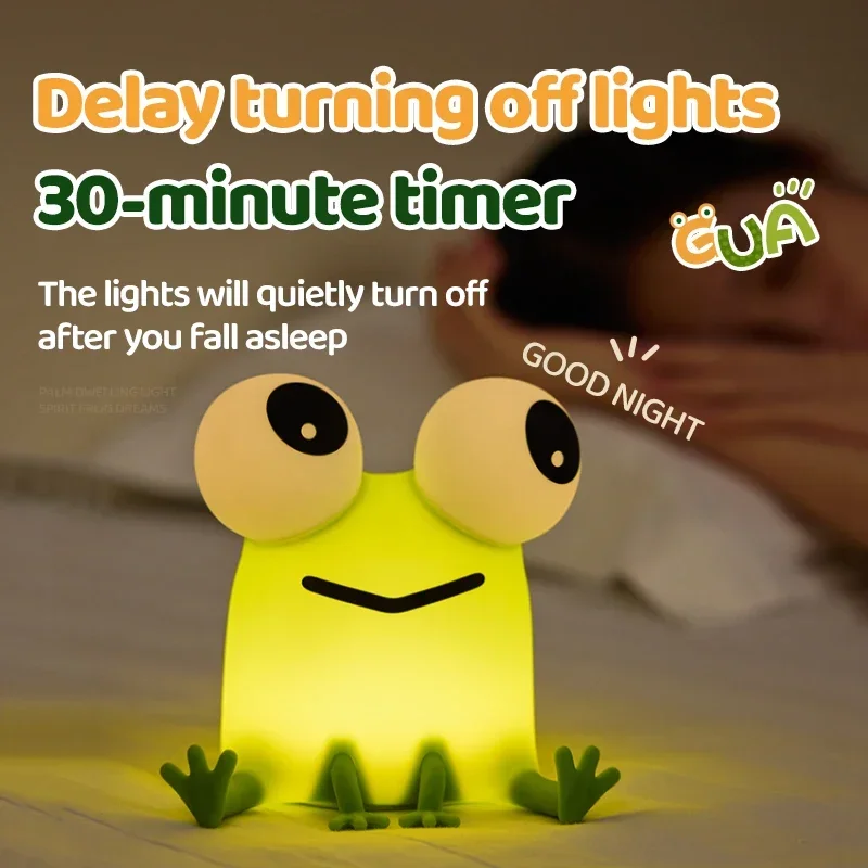 Cute Frog Night Light USB Rechargeable Silicone Pat Lamp Bedroom Bedside Sleep Atmosphere Lamp Room Decor Kids Toy Birthday Gift