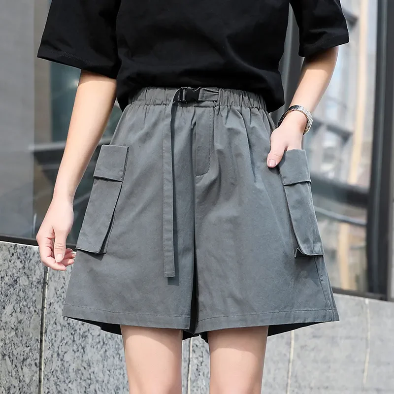 Women High Waist Cargo Shorts Streetwear Summer Wide Leg Pants Fashion Female Big Pocket Loose Shorts Casual Women Pants Clothes