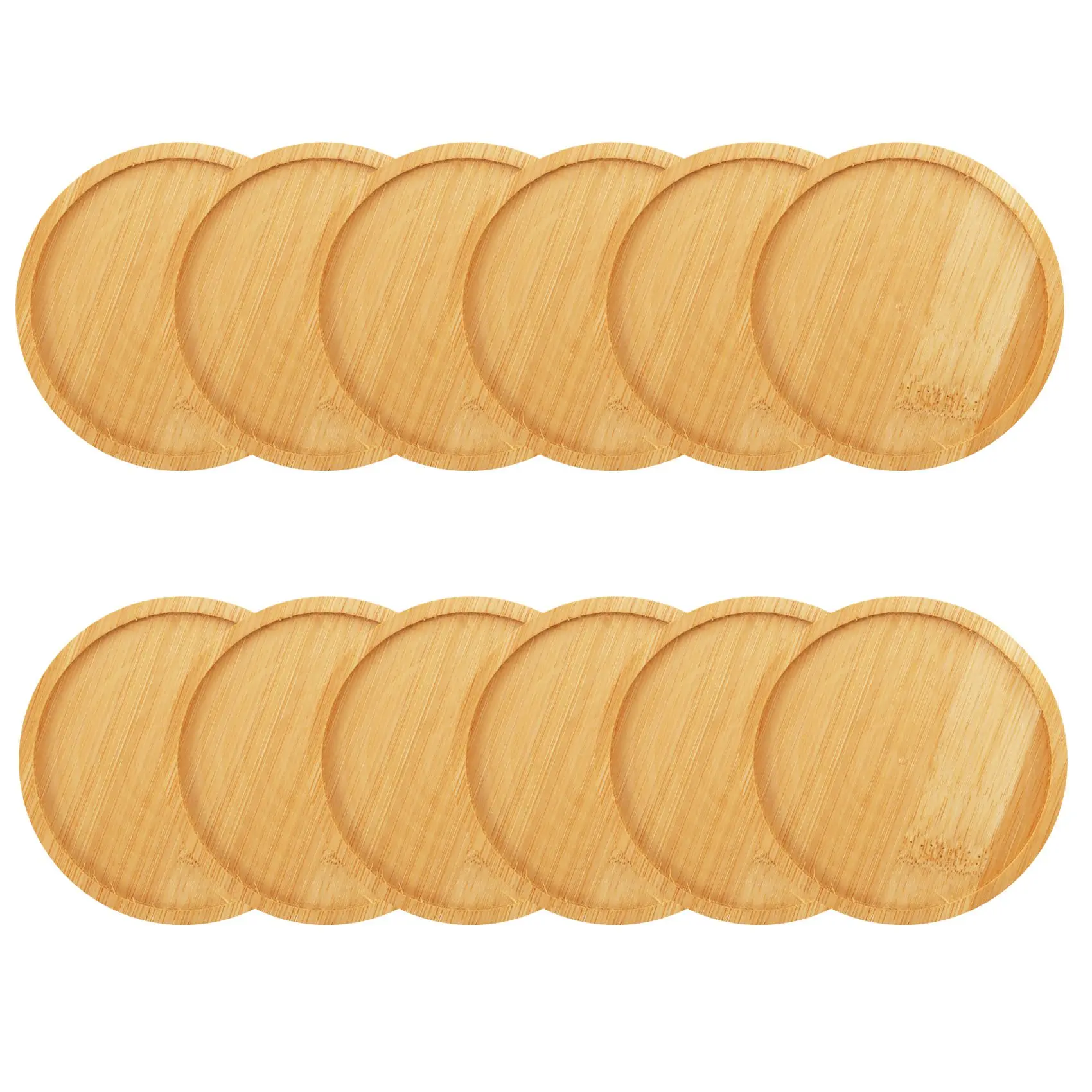 A21I-Bamboo Plant Saucer 3.3 Inch Succulent Pot Tray Flower Plant Holder, Round Drainage Tray 12 Pack