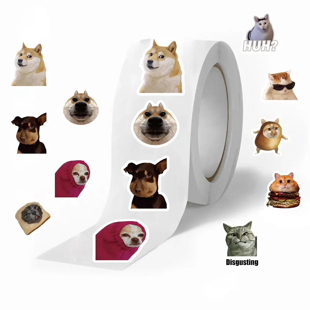 

500pcs/Roll Cute Dog Cat MEME Funny Animals Stickers Aesthetic Decals DIY Notebook Car Motorcycle Laptop Kid Cartoon Sticker Toy