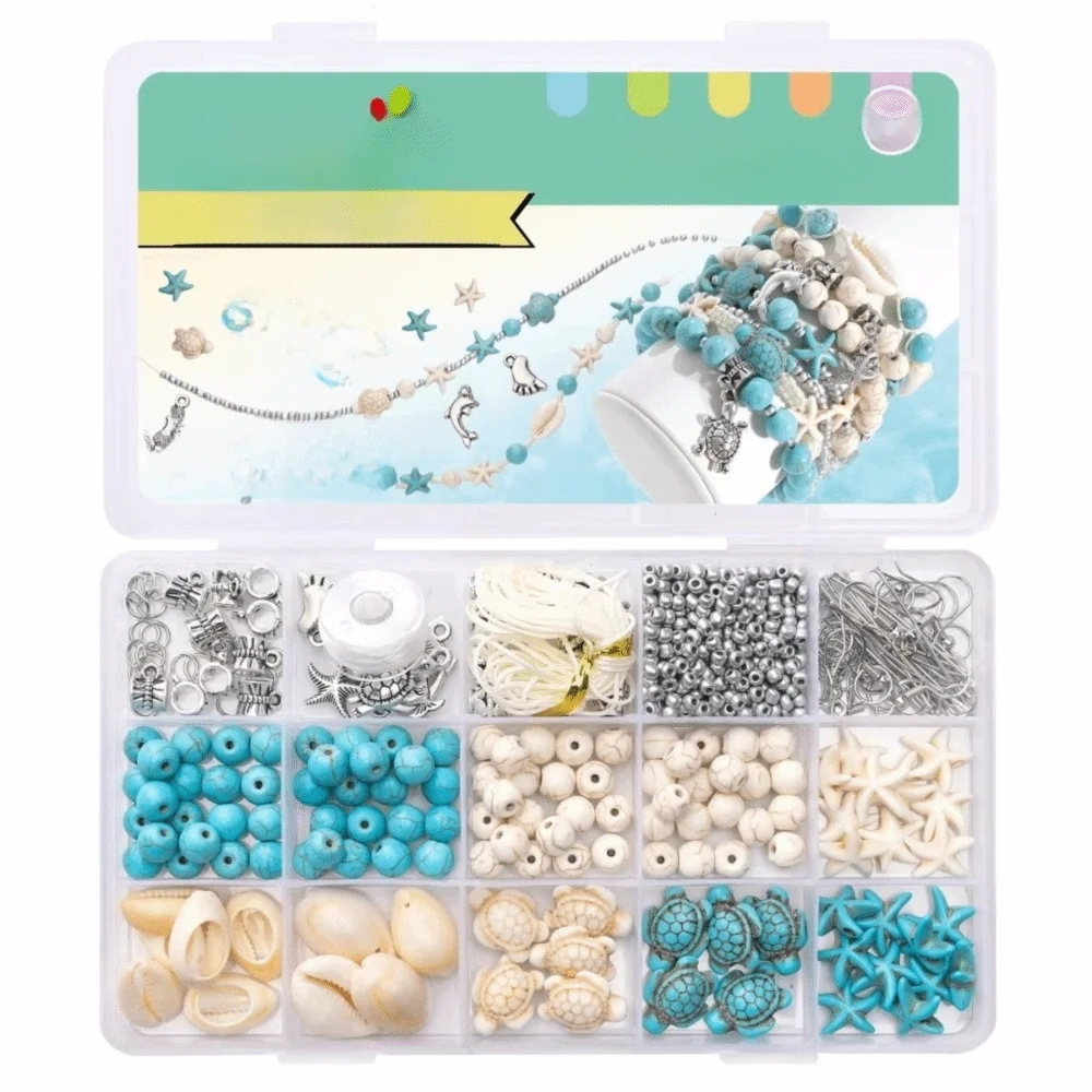 Ocean Inspired DIY Jewelry Making Kit Blue Clay Beads Multi-color DIY Handmade Beaded Set Starfish Charms Ocean Style