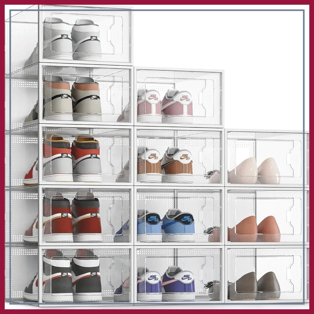 

SEE SRPING XX-Large Clear Plastic Stackable Shoe Storage Box, Fit Size 14, 12 Pack