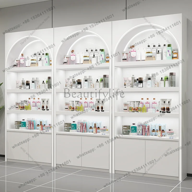 LJY Nordic Cream Style Display Cabinet with Modern Design High-end Cosmetics Display Rack Stores Beauty Salon Office Furniture F