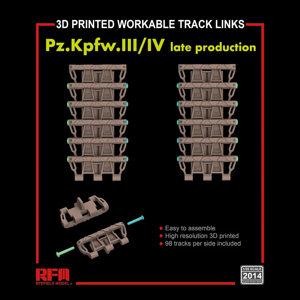 

[Ryefield Model] RFM RM-2014 1/35 Pz.Kpfw.III/IV Late Production 3D Printed Workable Track Links