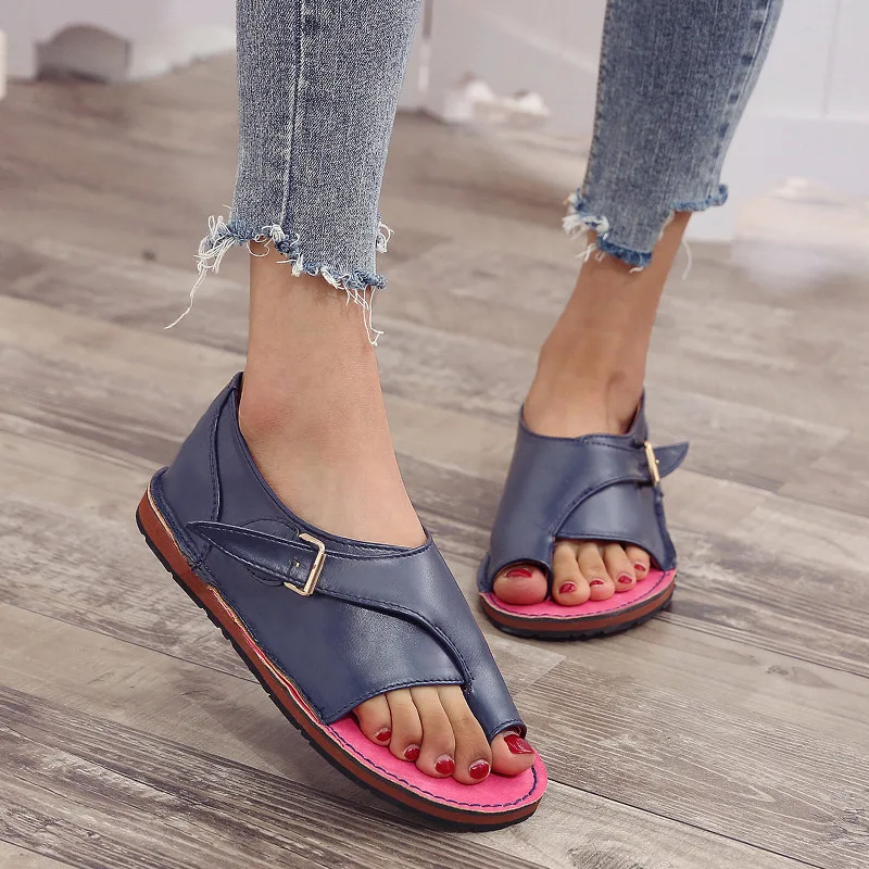 Women PU Leather Sandals Fashion Peep Toe Buckle Design Roman Sandals Women Flat Shoes Summer Beach Sandals Sandalia