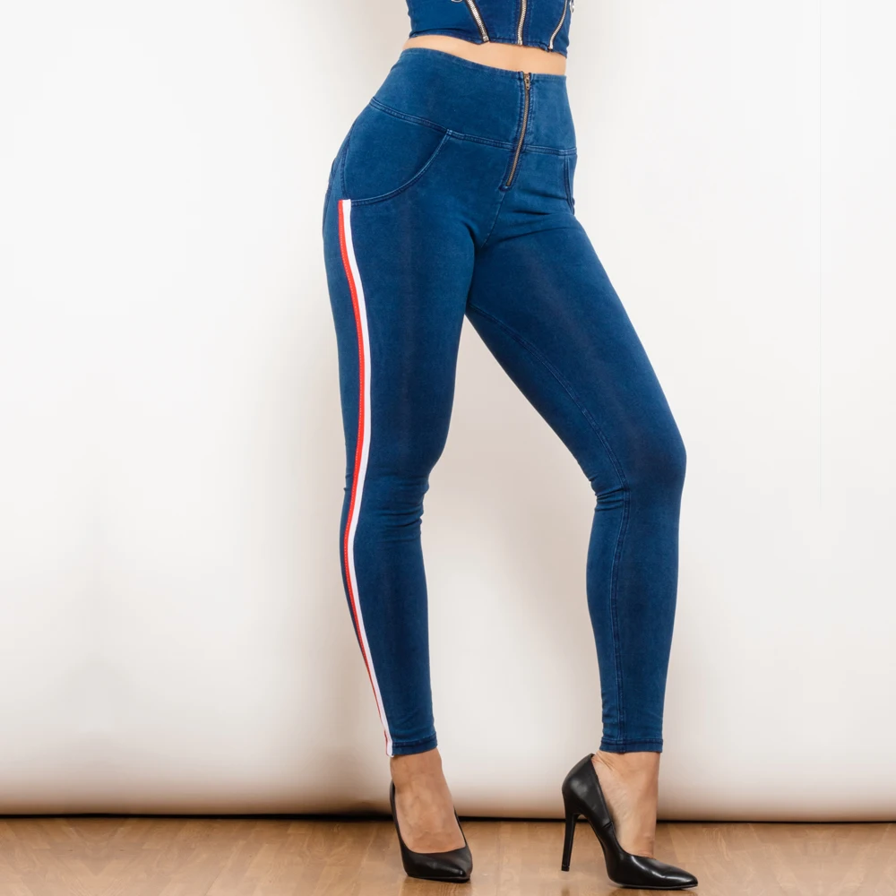 

Shascullfites Melody High-Waist Skinny Jeans Denim Side Stripe Pencil Pants Streetwear Lift Scrunch Bum Skinny Jeans