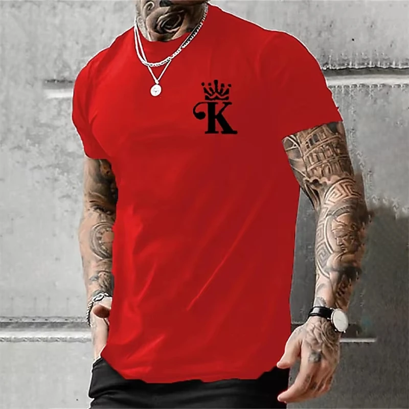 Hot Sell Summer Men T-shirt 3D Print Fashion K Letter Tops Tees Men Oversized Shirt Men Clothes Men Retro Short Sleeve Clothing
