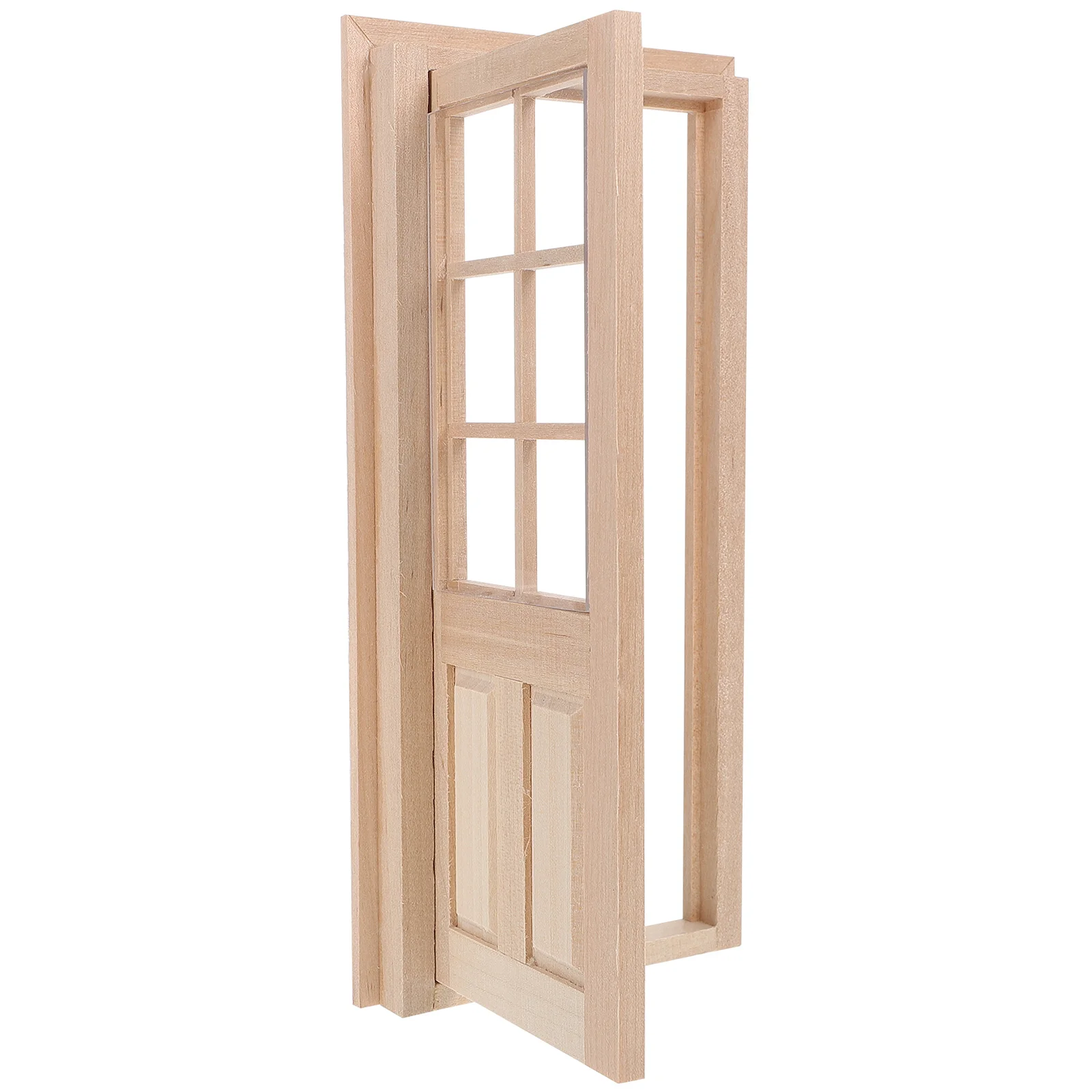 Dolls House Furniture DIY Door Wooden Decor Mini Decoration Decorate Ornament Khaki Model