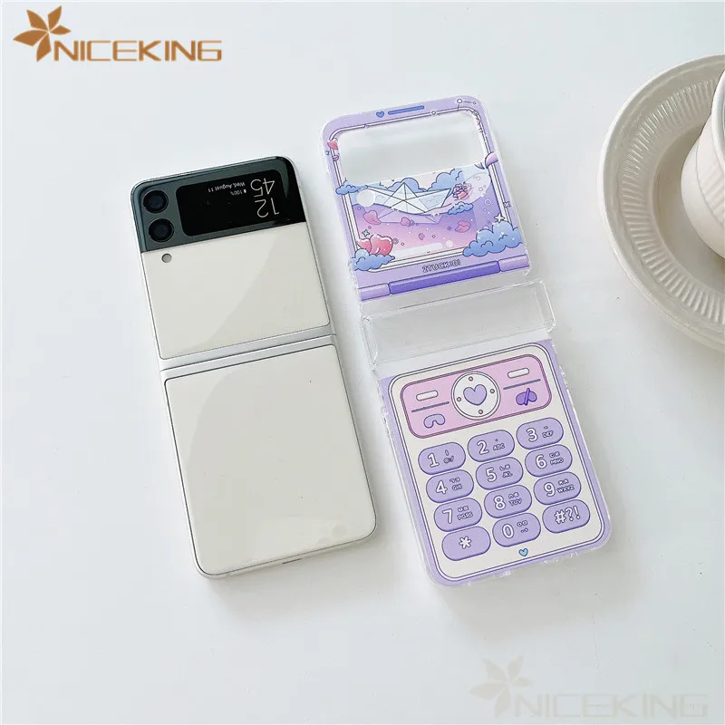 Мультяшные чехлы для телефонов Samsung Galaxy Z Flip 3 4 5 5G, жесткий пластиковый ПК 3 в 1, задняя крышка для Samsung Z Flip3 Flip4, чехол