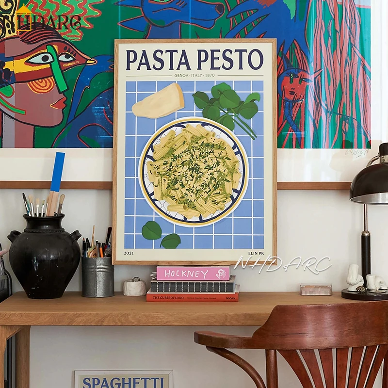 Canvas Print Painting Poster Vintage Retro Pasta Pesto Pattern Wall Picture Art Living Room Studio Interior Home Decoration