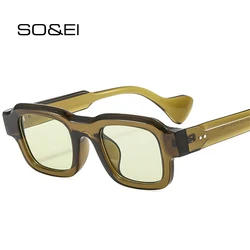 SO&EI Fashion Square Men Sunglasses Retro Rivets Women Yellow Blue Shades UV400 Sun Glasses