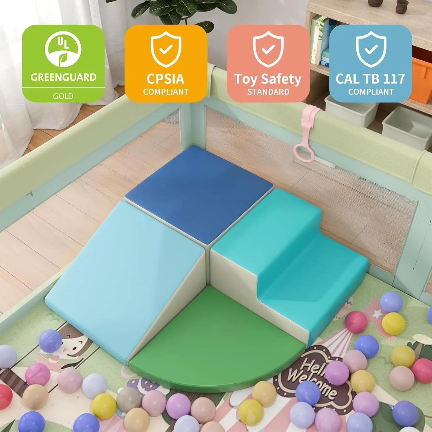 Blocos de escalada de espuma para crianças, brinquedos de escalada de 4 peças para crianças de 1 a 3 anos dentro, equipamento de jogo macio, academia de escalada para bebês, interior