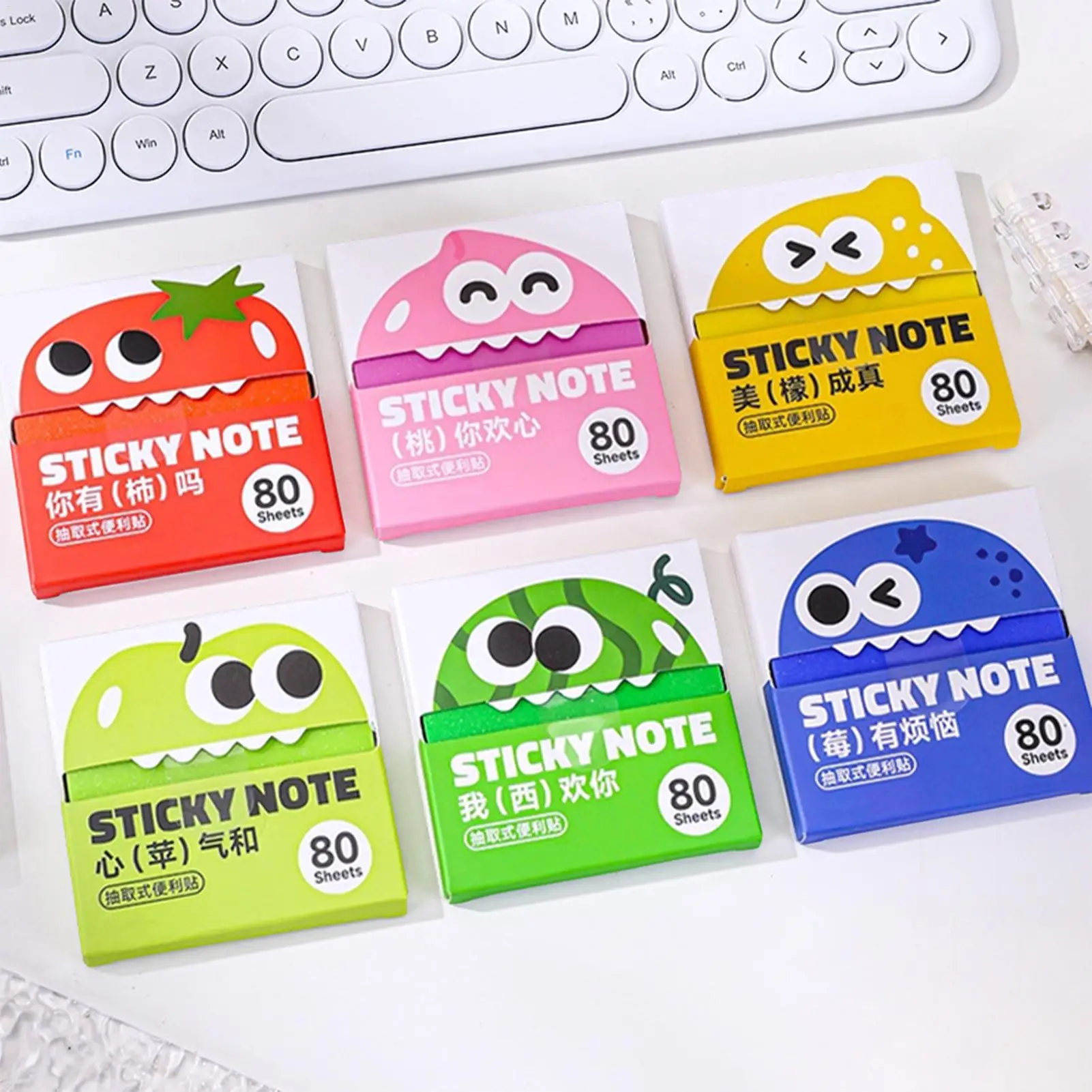 Fruit Pull-Out Sticky Note Set 6Pcs/set Reusable Office Memo Pull-Out Dividers Colorful Sticky Notes Dispenser Index Tabs
