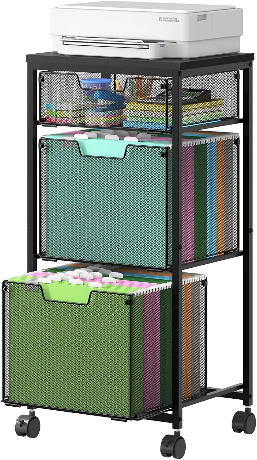 

3-Drawer Mobile File Cabinet with Lockable Wheels, Hanging Folder Organizer for Home Office Storage, Black