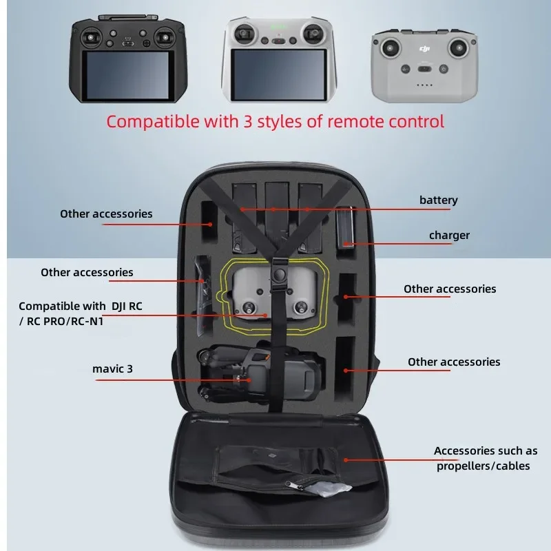 Imagem -04 - Hardshell Impermeável Drone Mochila Bolsa Bateria Bolsa de Controle Remoto Apto para Dji Mavic Mavic 3pro Drone Clássico