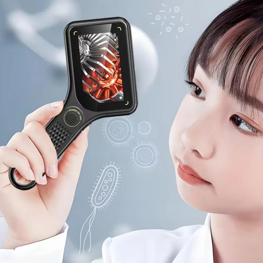 Microscopio digitale portatile 500X Ricaricabile Schermo IPS da 3 pollici Mini microscopio ottico per bambini Fotocamera con 8 luci a LED