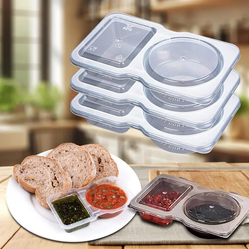 

30Pcs Double Compartment Condiment Container with Lid Double Compartment Snack Containers Portable Snack Box for Meal Kitchen