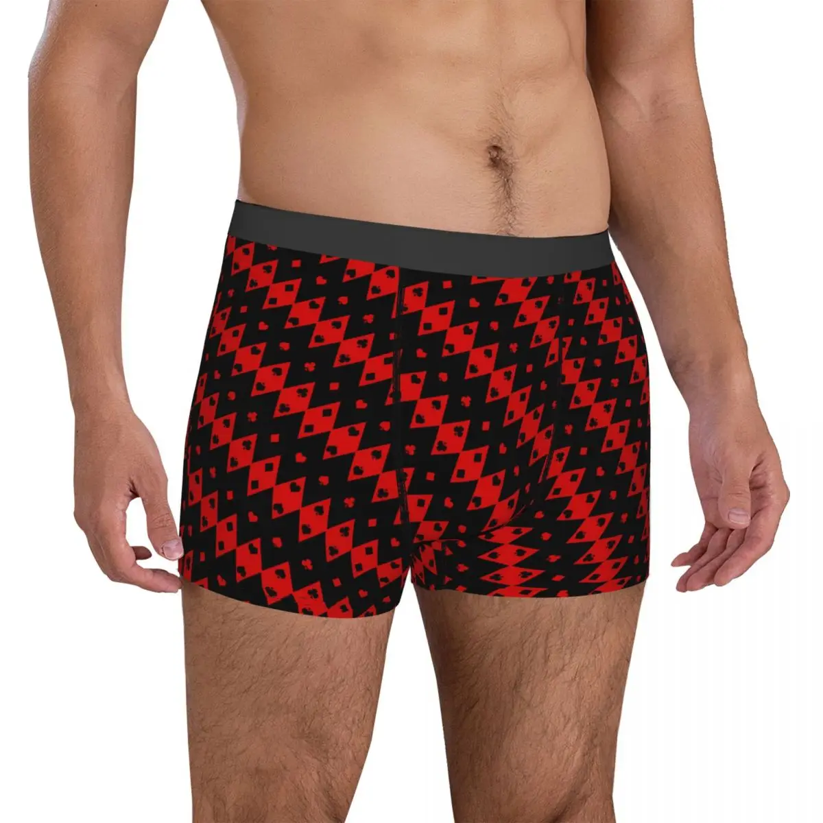 Playing Cards Underwear Black and Red Shapes Design Boxershorts High Quality Men Panties Funny Boxer Brief Birthday Gift