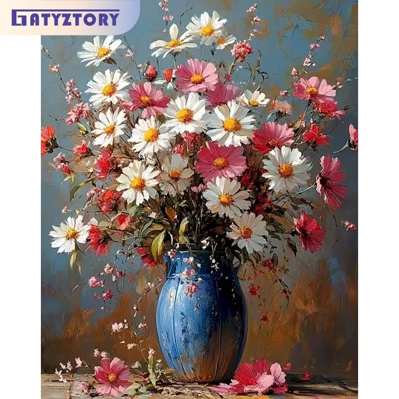 

GATYZTORY Pictures By Numbers Flower In Vase Frame Painting By Numbers Rose On Canvas DIY Home Decoration DIY Gift