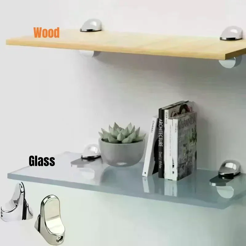 2Pcs Adjustable Metal Glass Clamps Wood/Glass Shelf Brackets Wall Mount Floating Clip Anti-Slip Support Shelves Partition Clamp