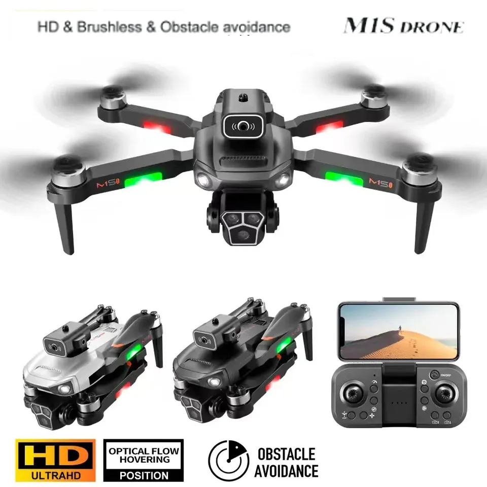 M1s Mini Drone 4K Professional Three Camera Brushless Motor RC Dron Folding Quadcopter Toy