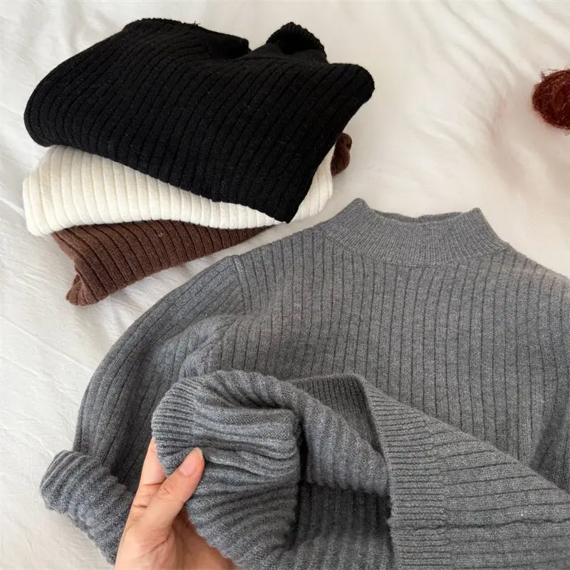 Children's Autumn and Winter Baby Knitted Base Sweater Boys' Sweater Super Soft New Semi High Neck Versatile