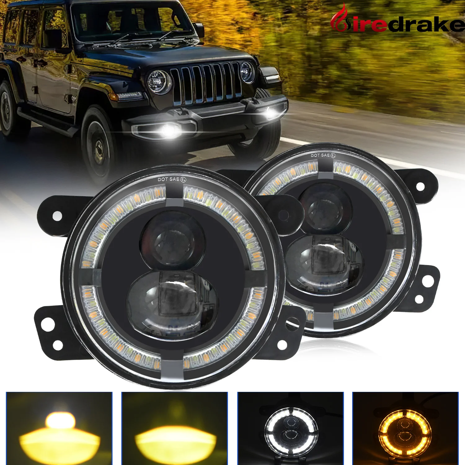 

Led Fog Lights 4 Inch 200W Round Fog Lights 6000K 20000LM Jeep Wrangler Fog Lamps White Amber Halo DRL Offroad Truck SUV Lights