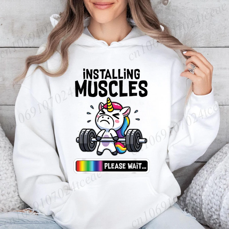 Installation des Muscles sweat à capuche pour femme mode décontracté sweats à capuche drôle gymnase licorne conception sweats Fitness entraînement Harajuku sweat