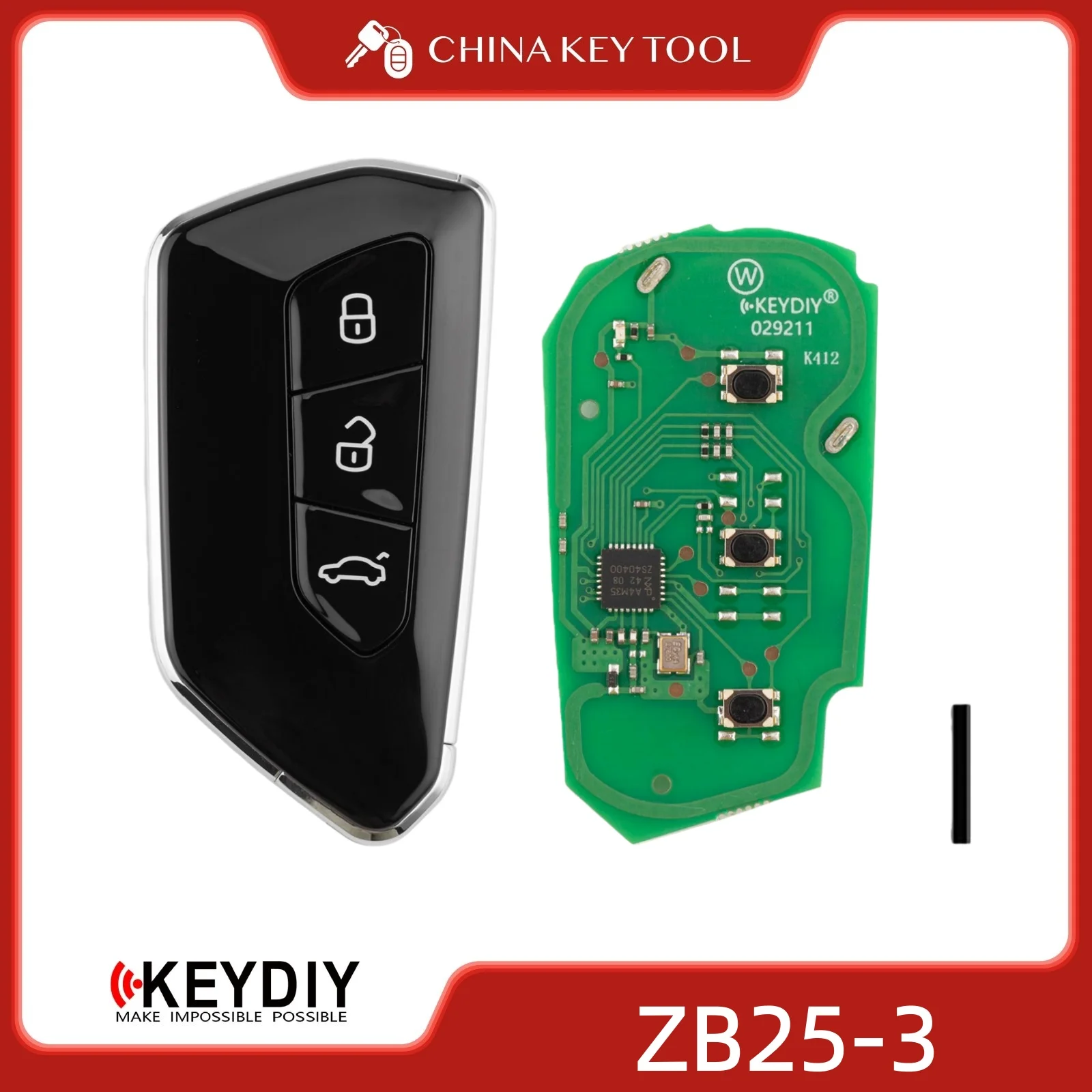 KEYDIY KD ZB25-3 Clé à distance intelligente universelle 3 boutons compatible avec le type VW