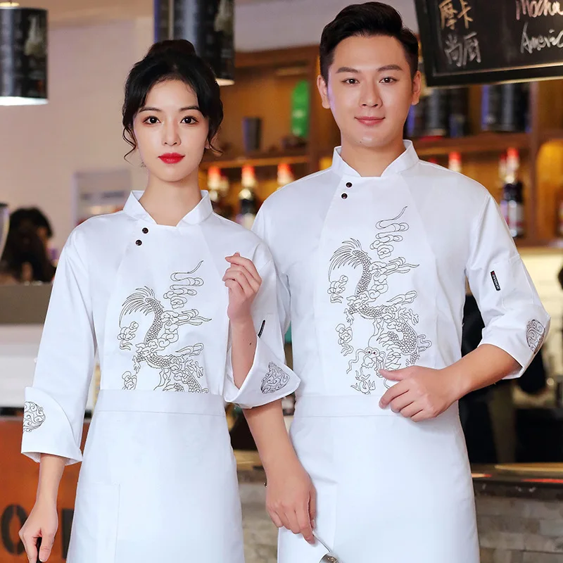 Estilo chinês chefe macacão homem manga longa outono e inverno roupas de cozinha do hotel jantar restaurante cozimento uniforme