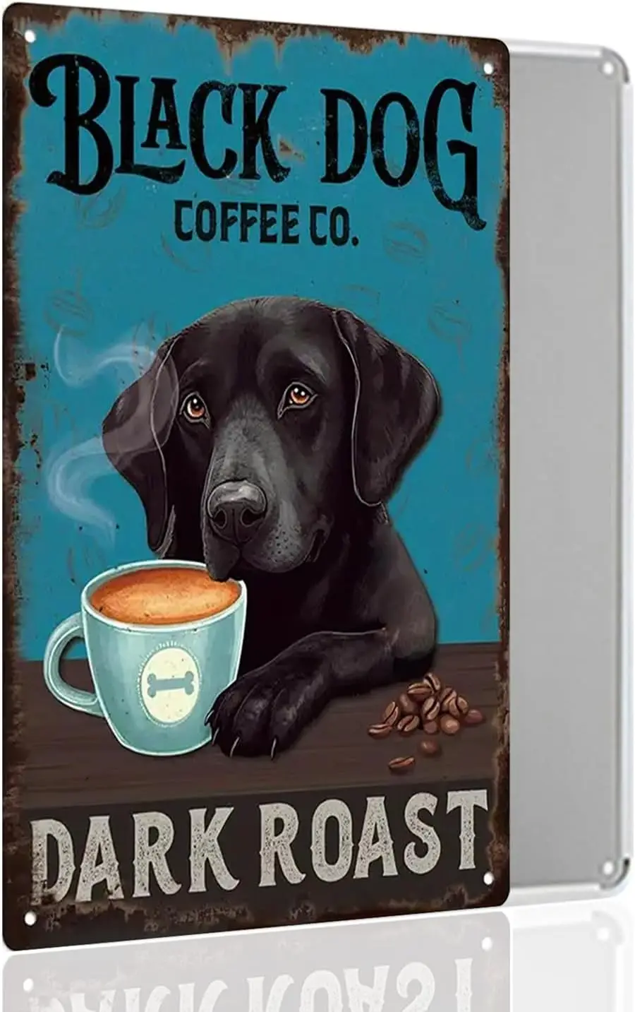 Vintage Black Dog Wall Decor, Black Dog Dark Roast Funny Dogs Wall Art Kitchen bathroom Living room Retro Metal Sign, Wall Art D