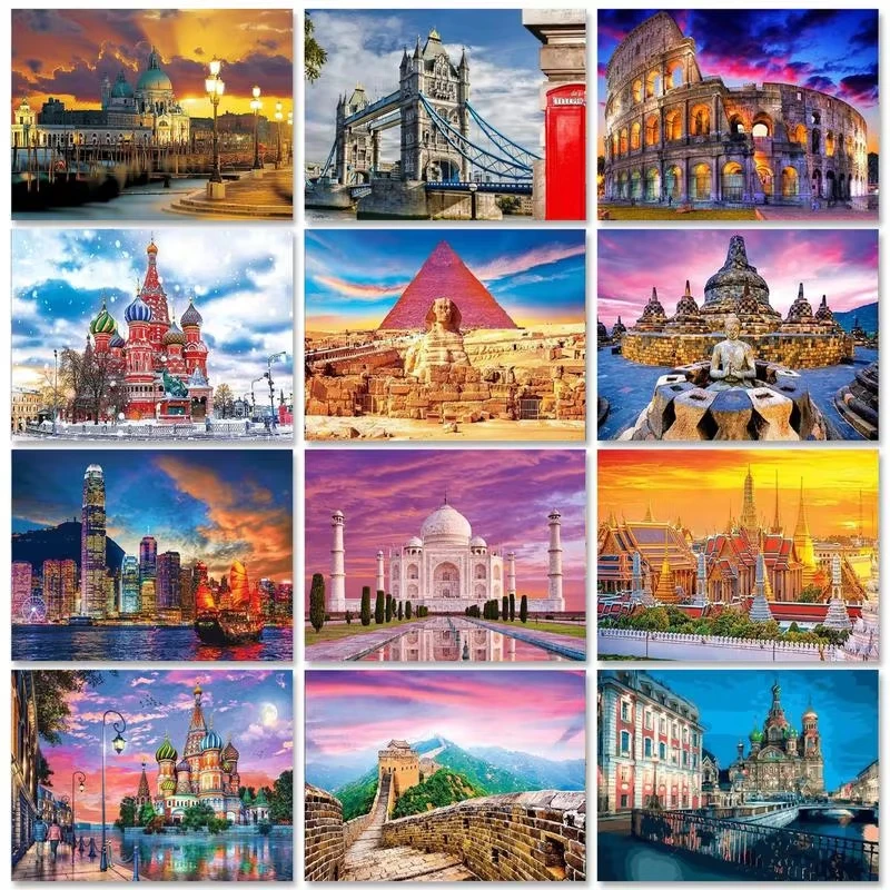 City Street Landscape Oil Painting By Numbers for Adult Kids HandPainted Diy Framed Picture By Number Gift