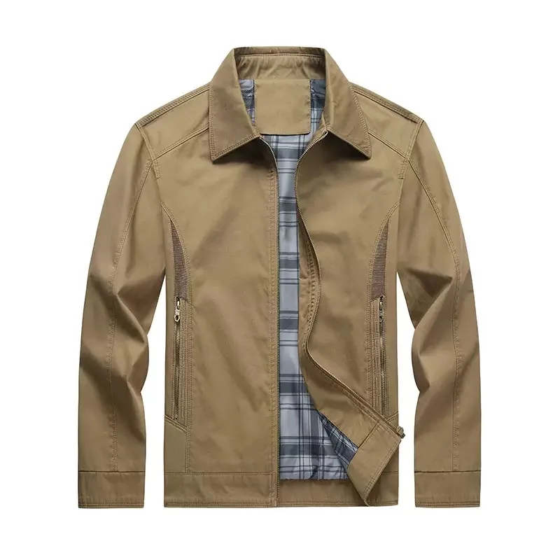 Spring and Autumn New Solid Color American Vintage Windproof Workwear Jacket Men's Casual Loose Plus Size High Quality Outerwear