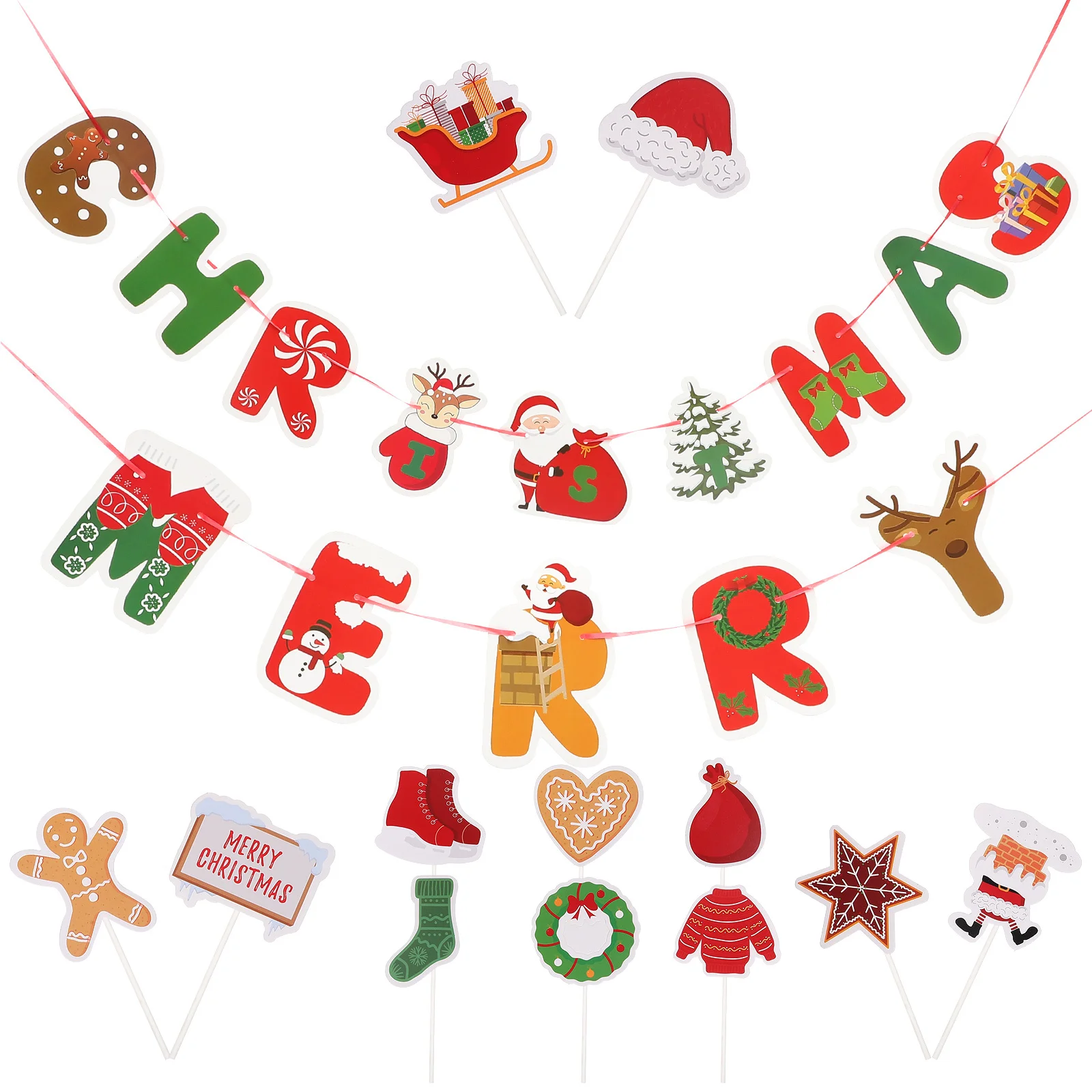 

1Set Christmas Banners Hanging Paper Decorations Party Cake Picks DIY Xmas Banner Holiday Wall Decor Christmas DIY Cake Picks
