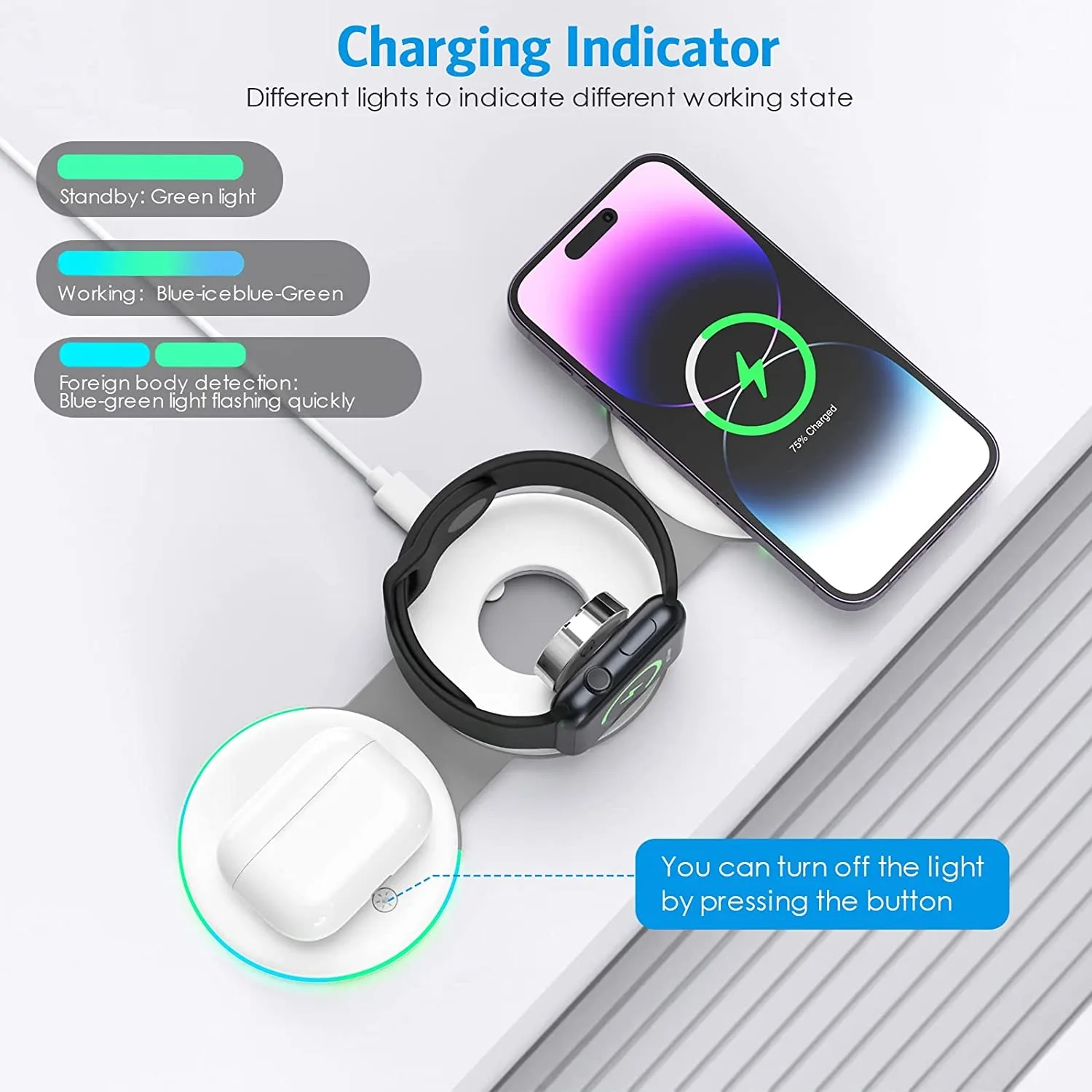 3 em 1 carregador sem fio magnético para viagens dobrável almofada de carregamento sem fio para iphone 14 pro max 13 12 apple assista 8 airpods pro