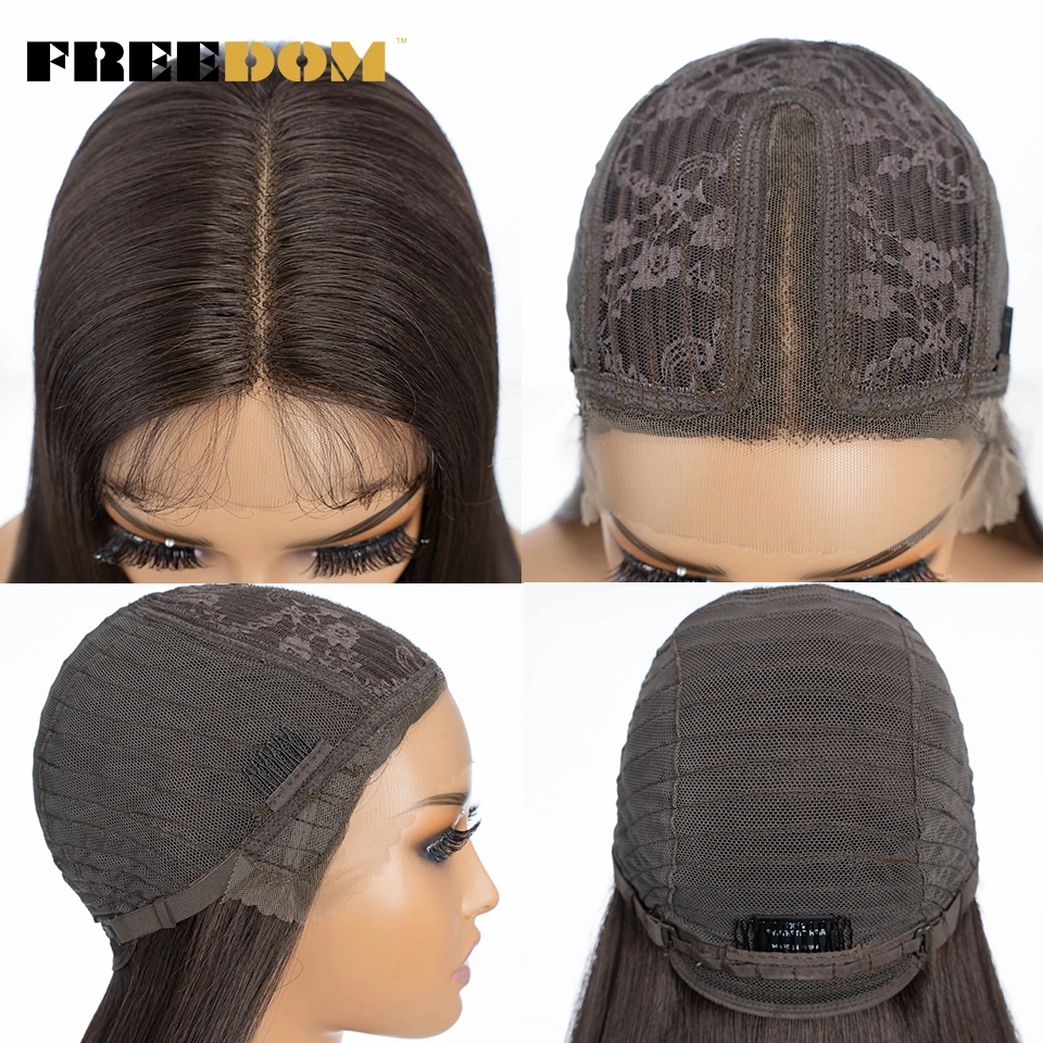 FREEDOM Straight Synthetic Lace Front Wigs For Women 30 Inch Long Ombre Brown Blonde Lace Wig With Baby Hair Green Cosplay Wig