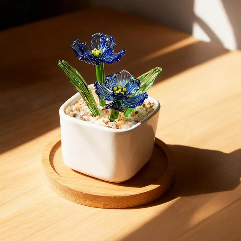 No Maintenance Plant Glazed Potted Plants Mini Succulents Decor Glass Artificial Greenery with Stable Base Faux Flower for Desk - view 4