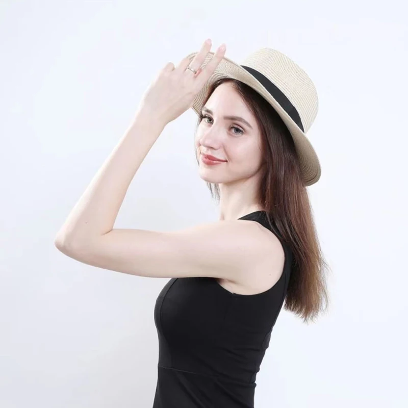 Große Größe 56-58 59-60 cm Neue Natürliche Panama Stroh Hut Sommer Männer Frauen Breite Krempe strand UV Schutz Fedora Sonnenhut Großhandel – Detail 16