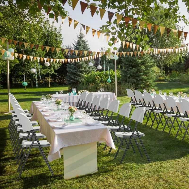 Sillas plegables de alta resistencia Asiento de plástico HDPE Marco de acero portátil para interiores y exteriores Evento Fiesta Boda Banquete Escuela Blanco