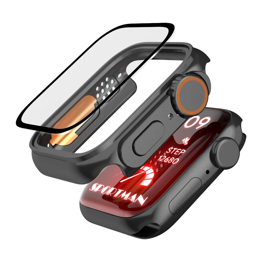 Harde pc-behuizing voor Apple Watch IWatch-serie 8 7 SE 6 5 4 45 mm 41 mm 44 mm 40 mm Verandering naar Ultra 49 mm gehard glas schermbeschermer