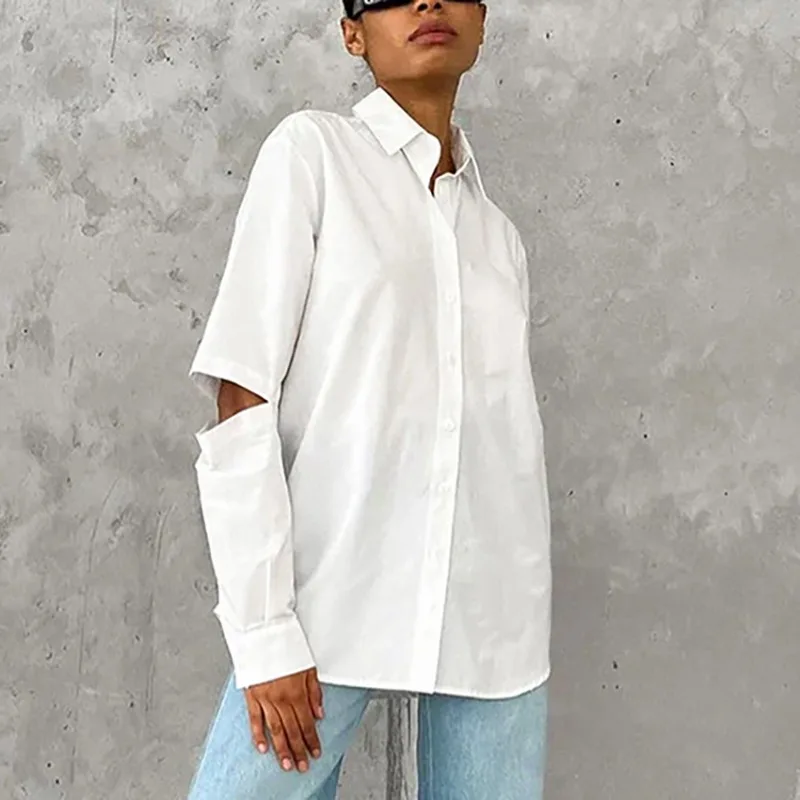 

Fashion Long Sleeve Patchwork White Blouse 2023 All Season Cotton Tops Elegant Commuting Office Lady Shirt Blusas De Mujer 28692